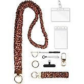 CAIVEYRDUO Stretchy Scrunchie Lanyard and Keychain Wristlet Set, Cute Teacher Lanyard with ID Holder for Women