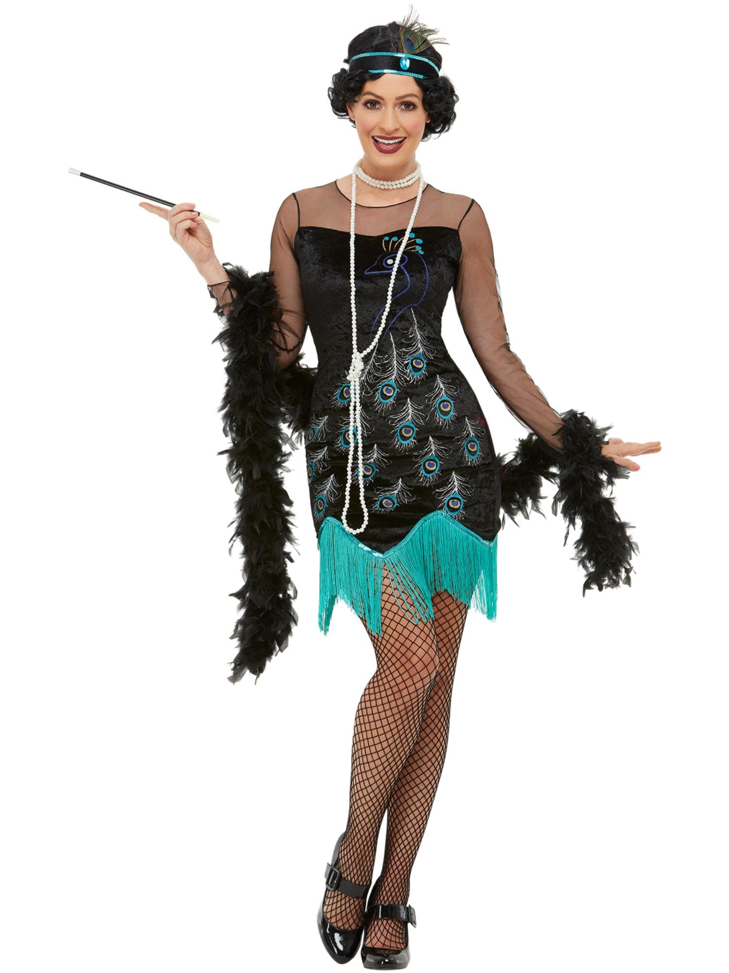Smiffys 20s Peacock Flapper Costume, Green & Blue with Dress & Headband, 1920's Razzle Fancy Dress, Adult Dress Up Costumes