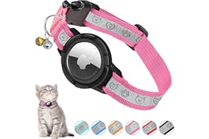 Upgraded Airtag Cat Collar with Reflective Strip, MONBEYEE Integrated Airtag Cat Collar, Reflective GPS Cat Collar with Airtag Holder and Bell, Compatible The Apple Airtag for Boys Girls Cats