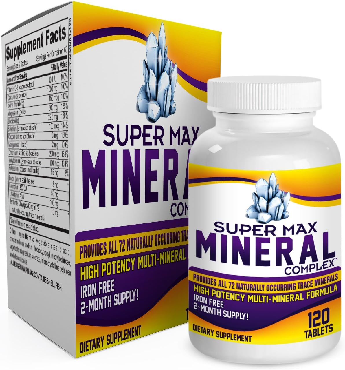 2-Month Multi Mineral Supplement (Iron Free) with 72 Trace Minerals - Supplements - Natural Multiminerals - Multimineral Complex - 120 Tablets: Health & Personal Care