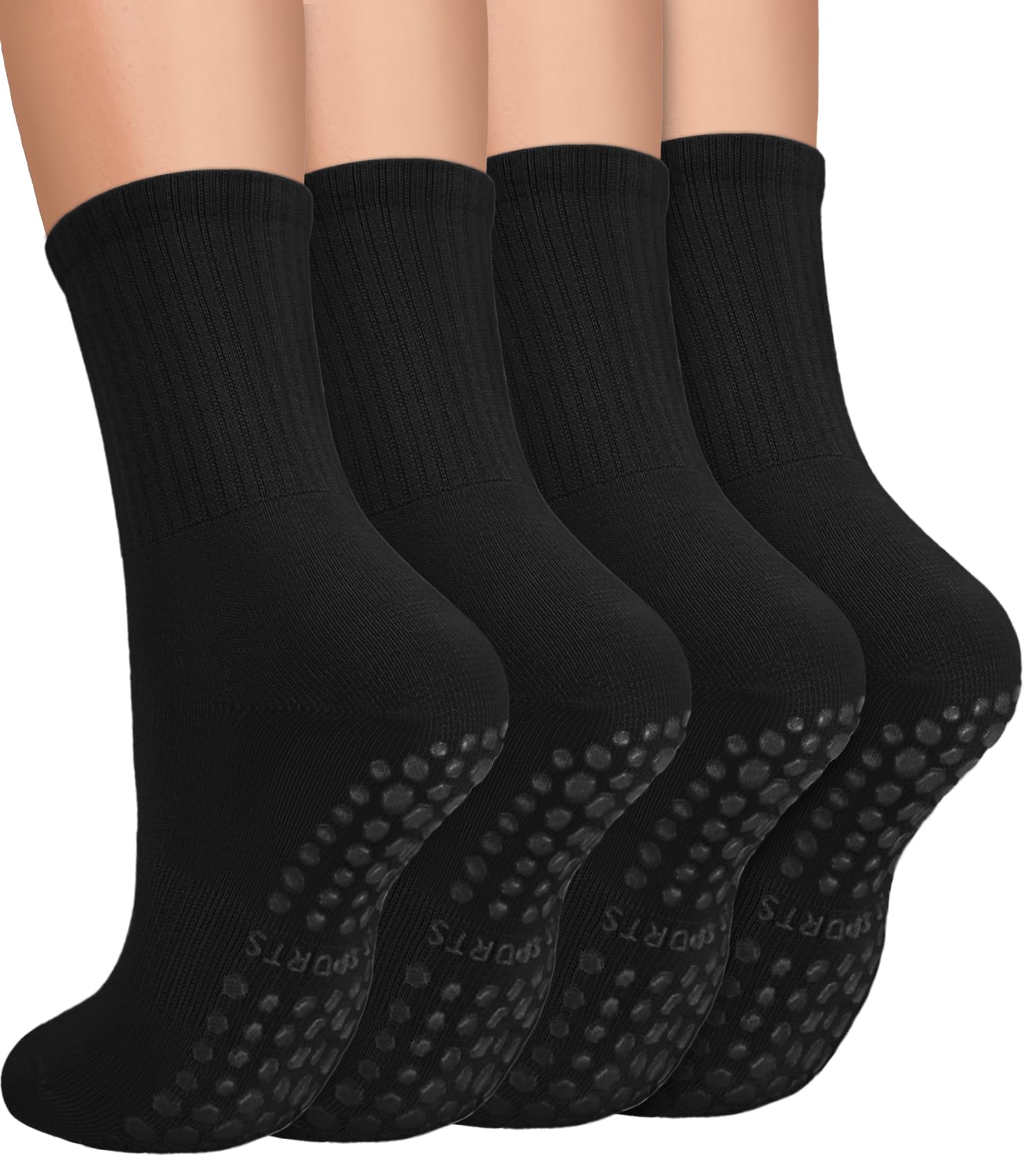 Photo 1 of yeuG Non Slip Pilates Socks with Grips for Women, Grip Crew Socks for Yoga Ballet Barefoot Workout Anti Skid Athletic Socks