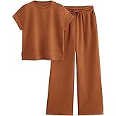 PRETTYGARDEN 2 Piece Outfits For Women Casual Tracksuit Short Sleeve Tops And Wide Leg Long Pants Matching Lounge Sets