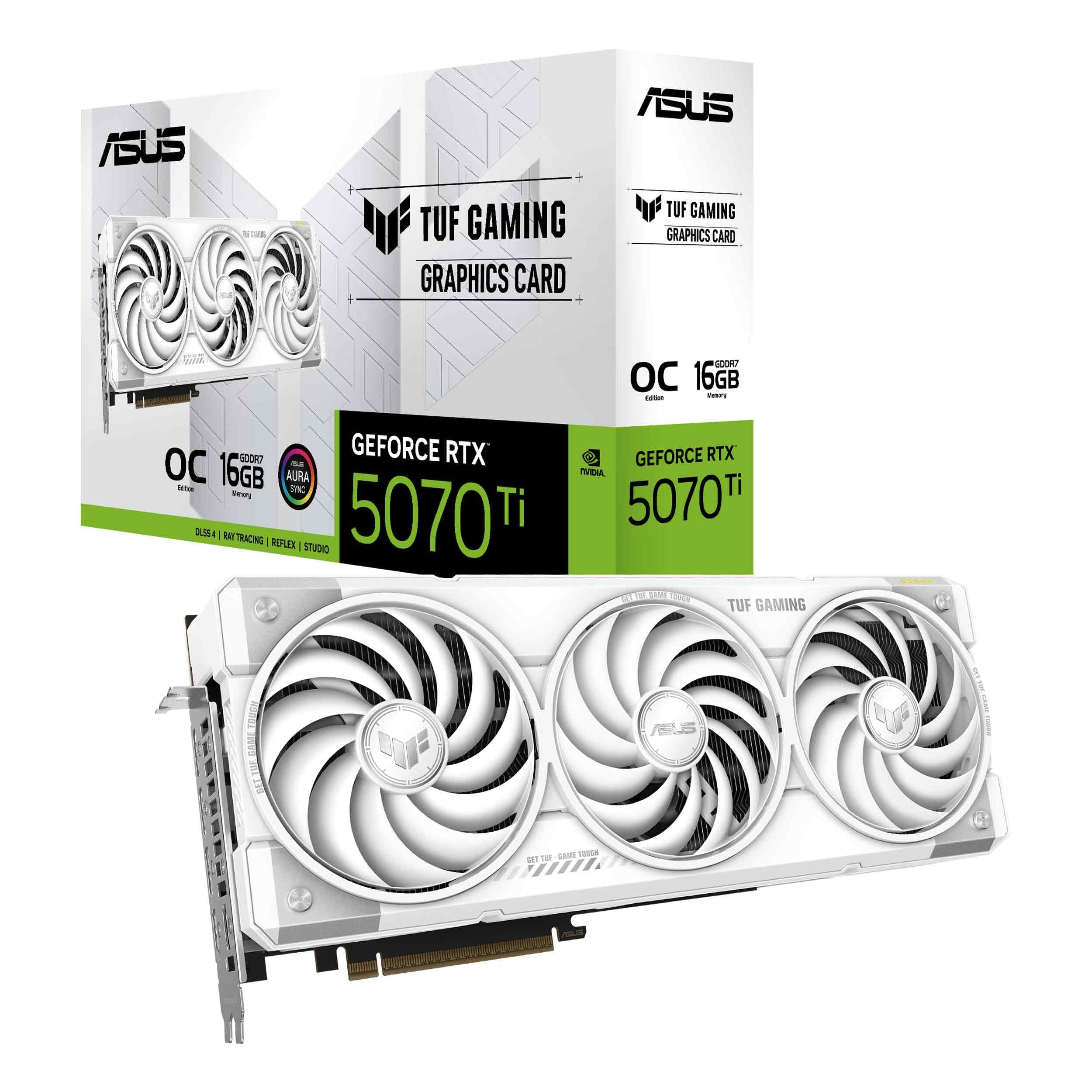 ASUS TUF Gaming GeForce RTX ™ 5070 Ti 16GB GDDR7 White OC Edition Gaming Graphics Card (PCIe® 5.0, HDMI®/DP 2.1, 3.125-slot, Military-Grade Components, Protective PCB Coating, axial-tech Fans)