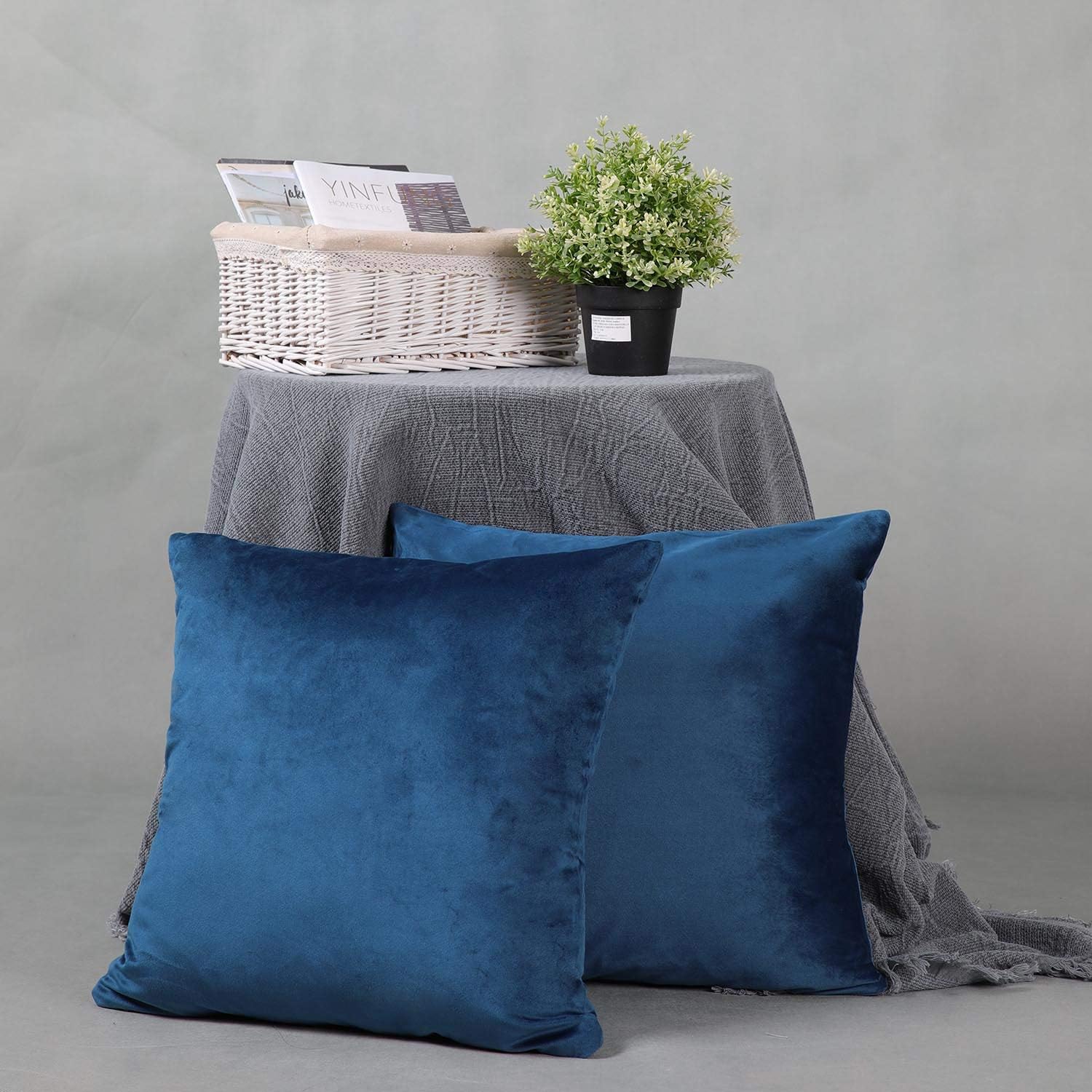 YINFUNG Navy Velvet Cushion Cover 18x18 Royal Blue Cobalt Indigo Cozy