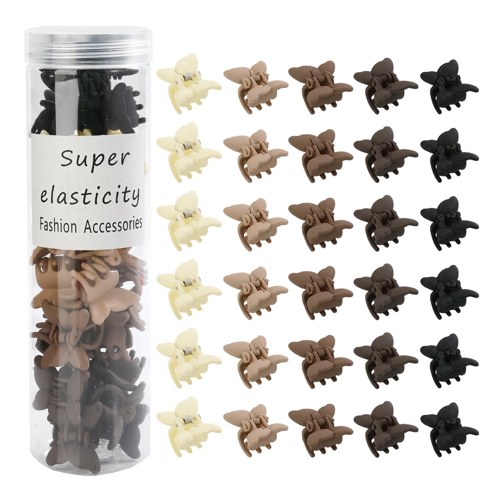 Kasmena Butterfly Hair Clips Set for Women and Girls - 30Pcs Mini Claw Clips with Strong Grip for Thin/Fine Hair, Neutral Color Hair Styling Accessories