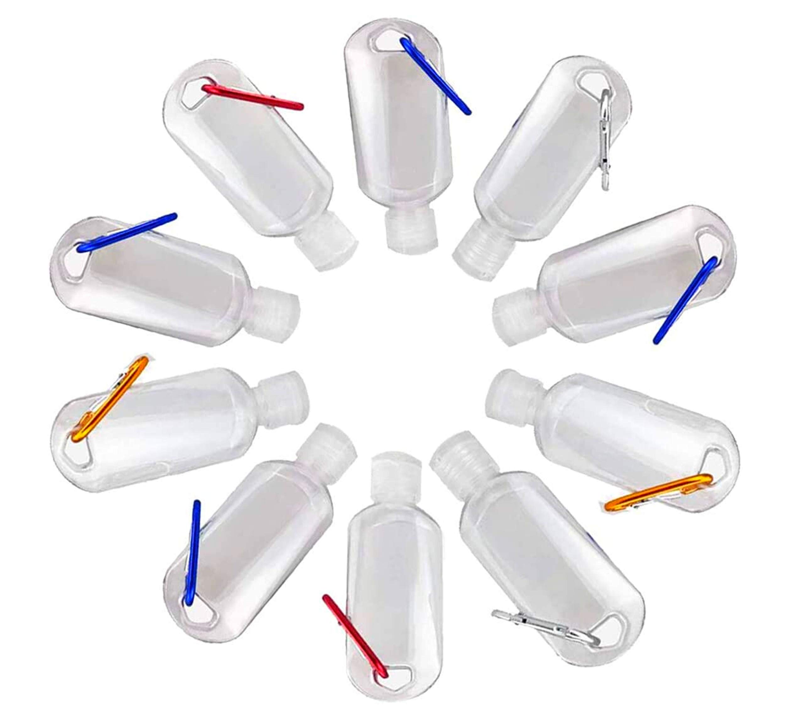 Refillable Plastic Bottles with Flip Top 50ml Travel Size Belt Clip Hook Carabiner Mini Liquid Gel Portable Dispenser Leakproof Container (Pack of 5)