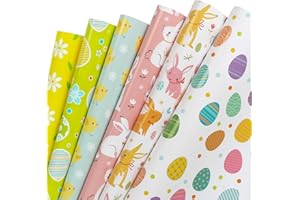 WRAPAHOLIC Wrapping Paper Sheet - Spring Easter Pattern for Birthday, Holiday, Party, Baby Shower - 1 Roll Contains 6 Sheets - 17.5 inch X 39.3 inch Per Sheet