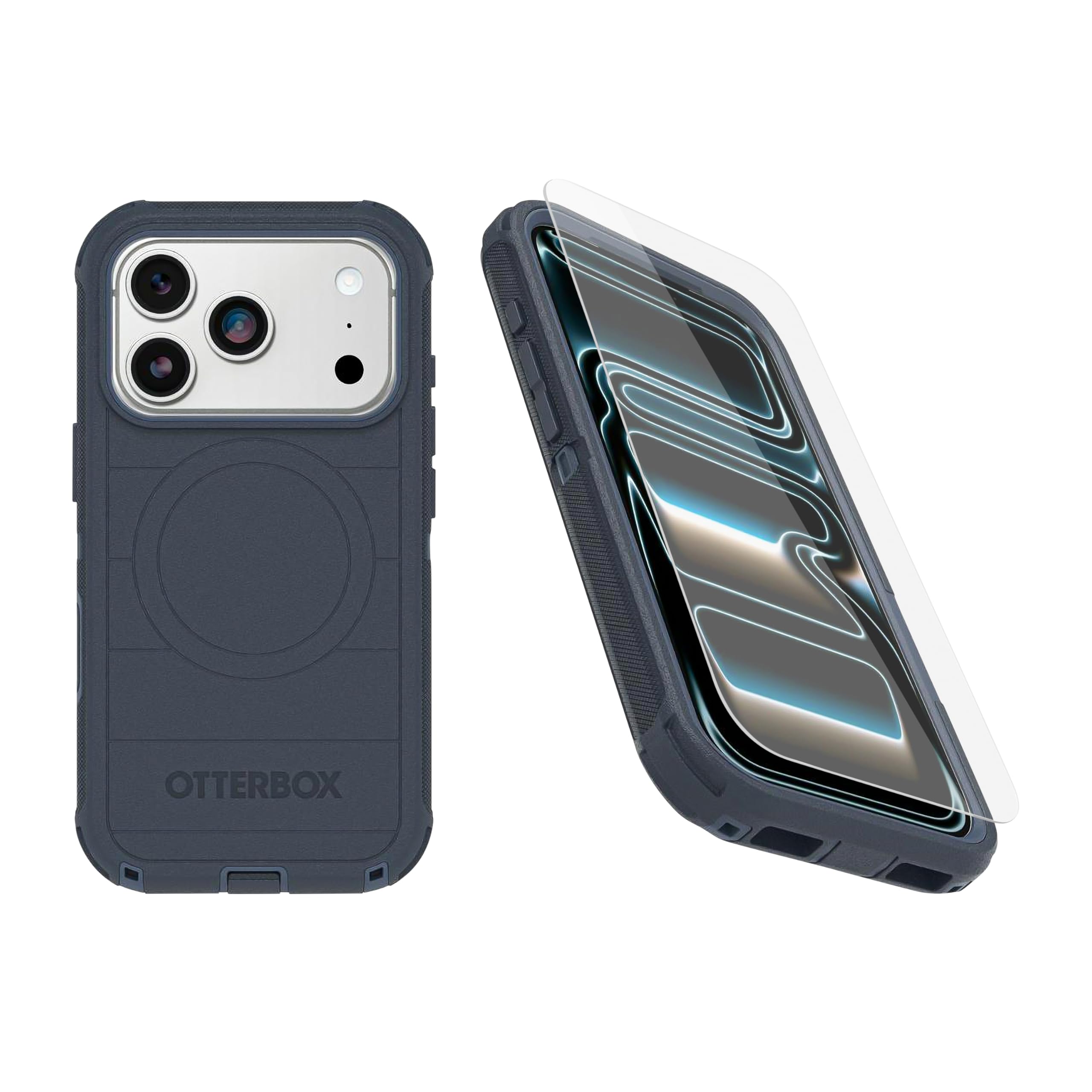 OtterBox iPhone 17 Pro (Only) Bundle: Defender Series Case & Screen Protector - Blue Sentiment - Case Only - Snaps on MagSafe - Tough - Rugged & Durable - Non-Retail Packaging
