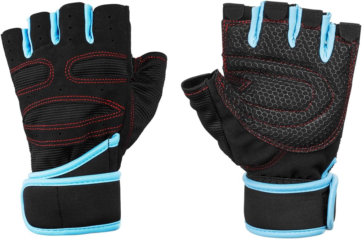 YYGIFT Gym Gloves Fingerless with Wrist Wrap Durable Breathable Microfiber Cloth Non-Slip Half-Finger Gloves for Weight Lifting Training Fitness Gym Workout Crossfit Sports