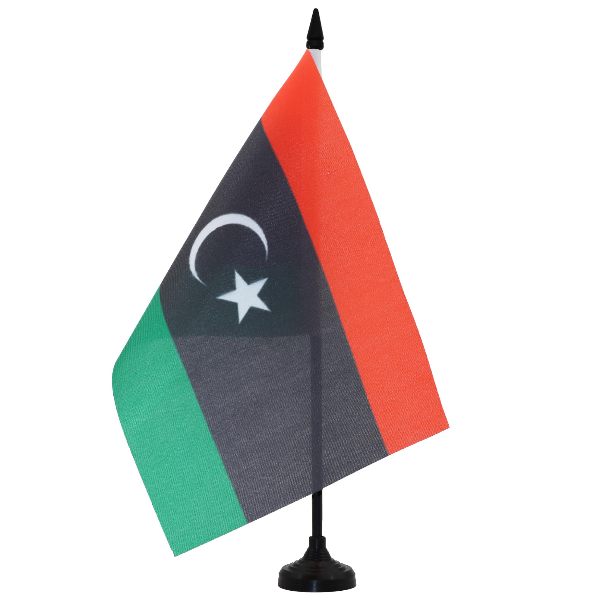 AZ FLAG Libya Table Flag 5'' x 8'' - Libyan Office Decoration 100% Polyester 21 x 14 cm - Mini Desk Flag with Pole and Black Plastic Base — image 1