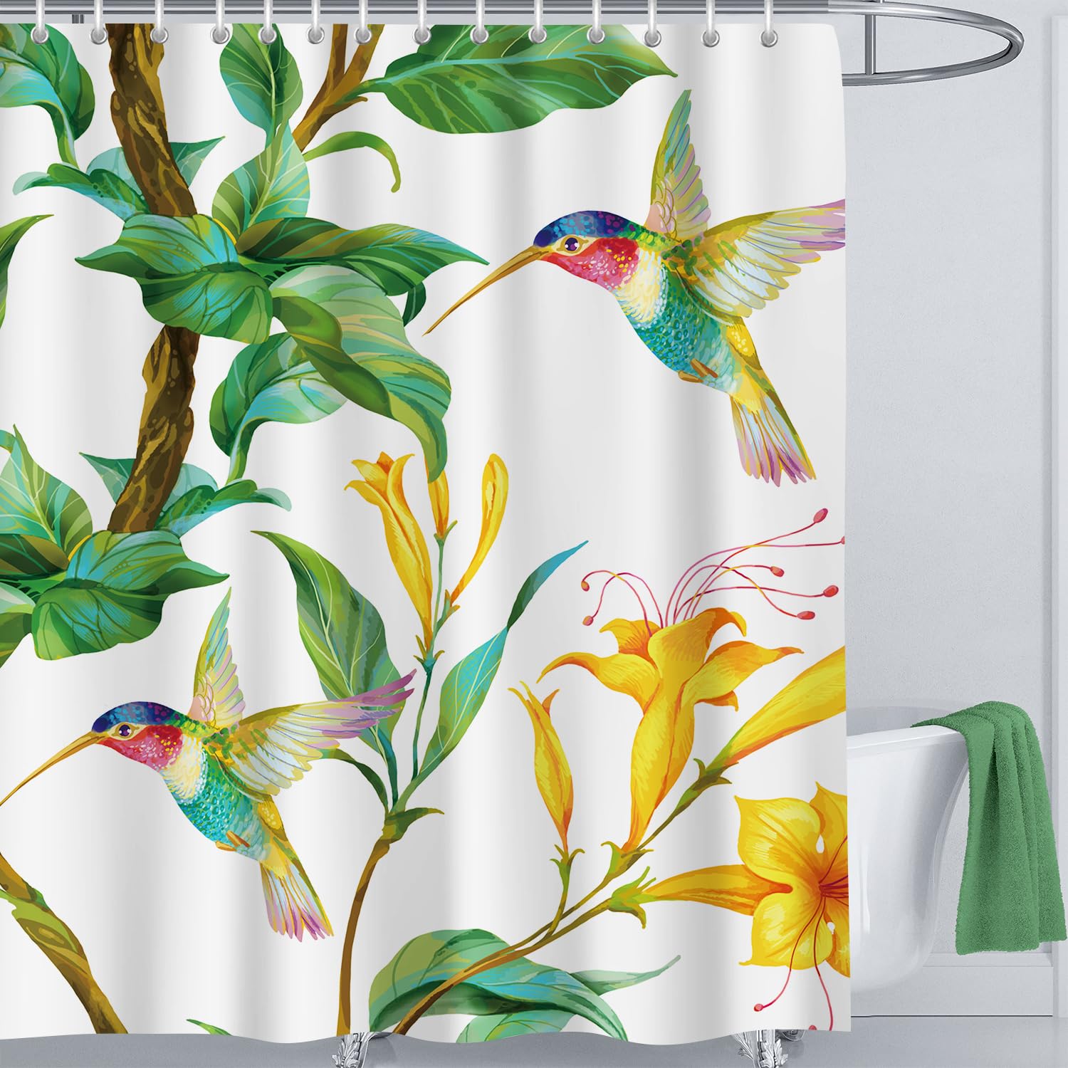 LIVETTY Shower Curtain180x180cm, Waterproof Polyester Fabric Bath Curtain With 12 Hooks Washable Quick-Drying Curtains — image 1