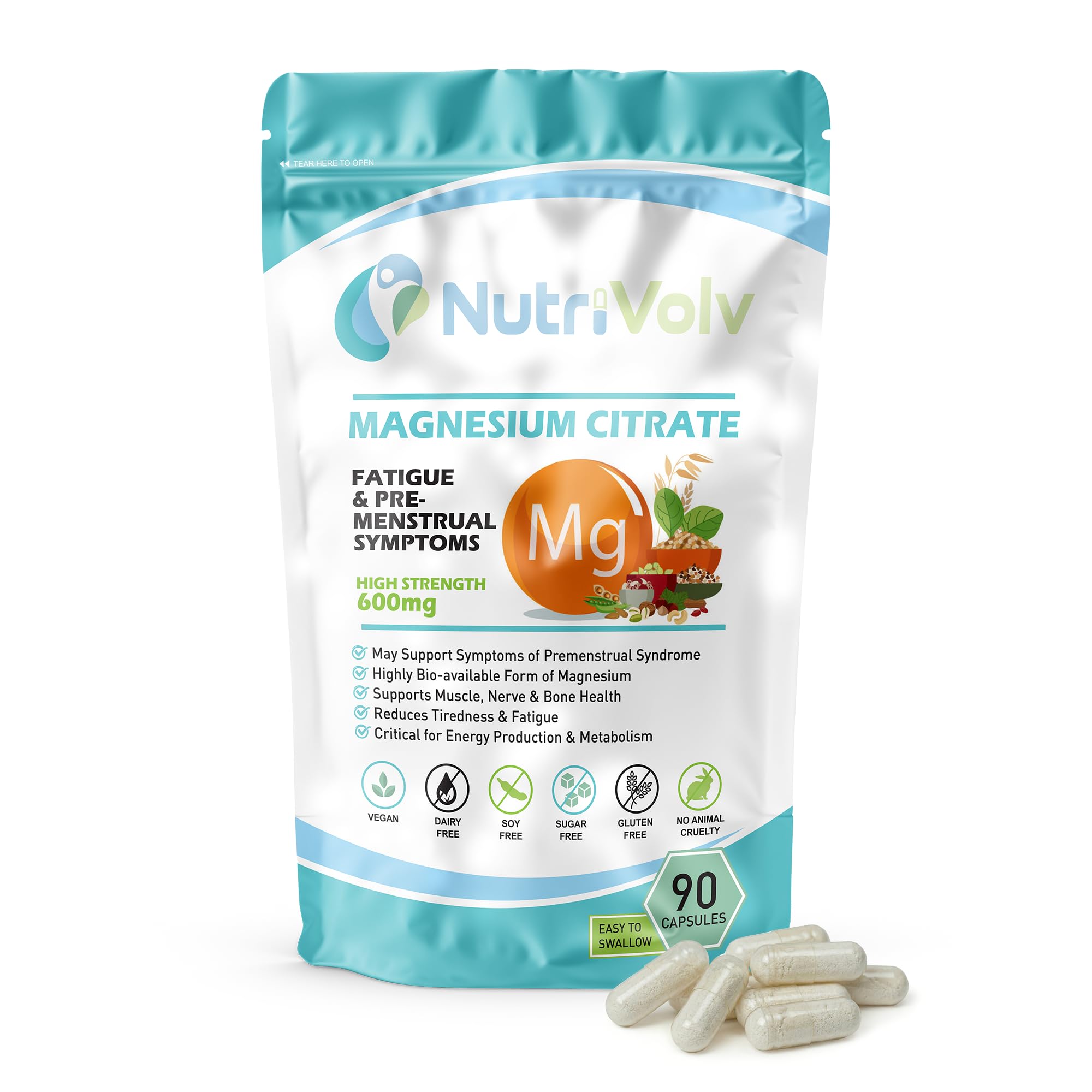 Magnesium Citrate 600mg | Providing 180mg Elemental Magnesium Per Serving | 90 Vegan Capsules (3 Months Supply).| Supports Muscle and Bone Health.