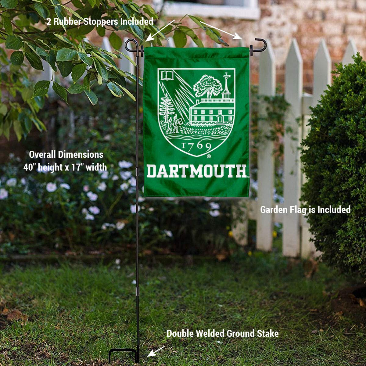 College Flags Banners Co Dartmouth Big Green Crest Garden Flag