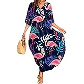 MAKABO Kaftan for Women Dress V Neck Short Sleeve Beach Vacation Bikini Swimsuit Cover Ups Loungewear for Summer
