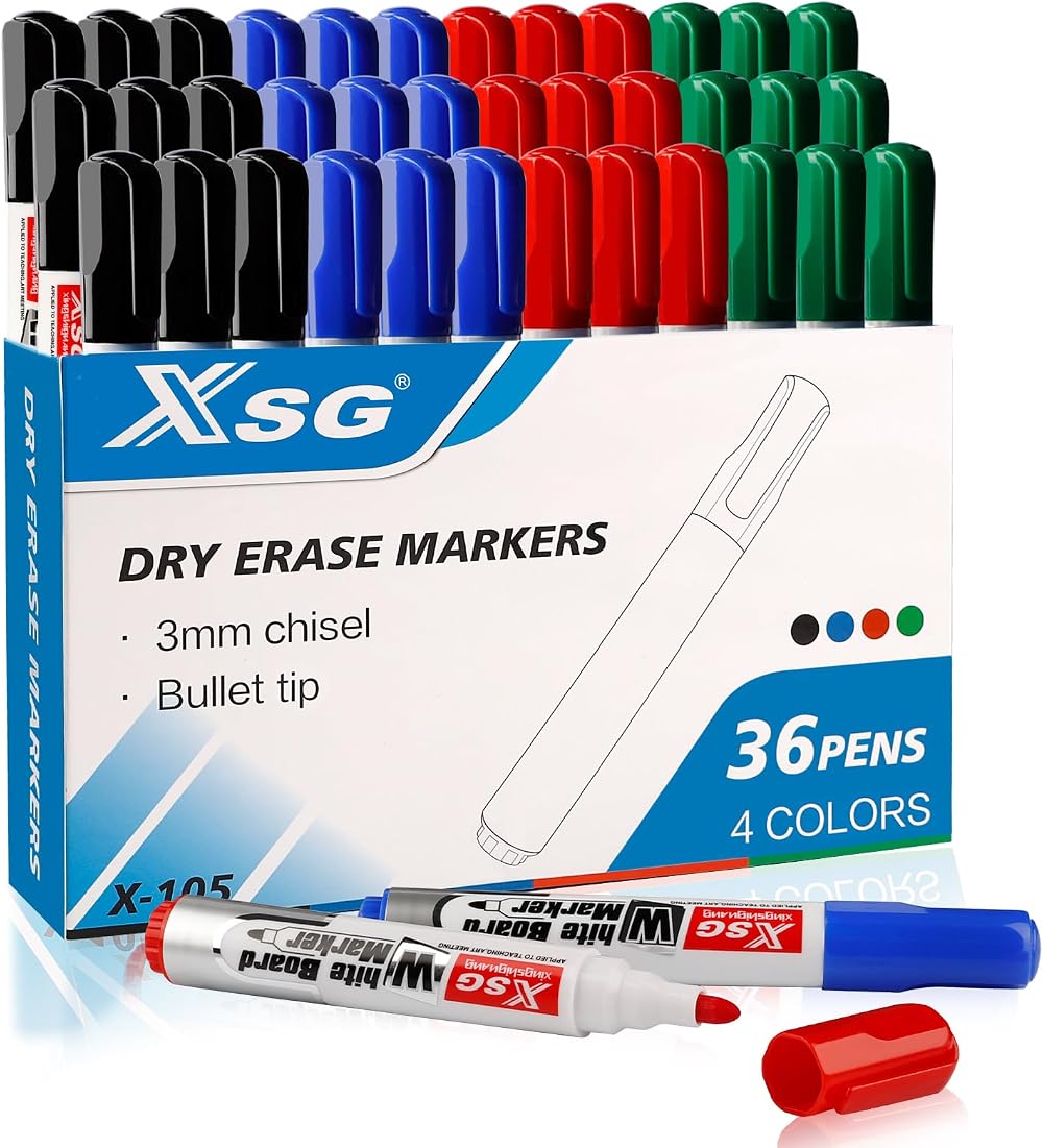ABEIER Whiteboard Markers 36 Pack Assorted Colors Dry Erase Low Odor Bullet Tip