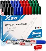 ABEIER Whiteboard Markers 36 Pack Assorted Colors Dry Erase Low Odor Bullet Tip