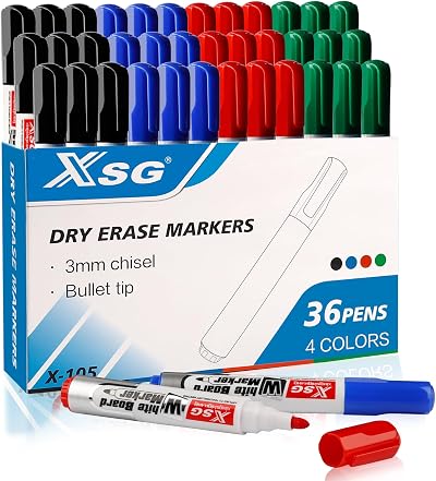 ABEIER Whiteboard Markers 36 Pack Assorted Colors Dry Erase Low Odor Bullet Tip