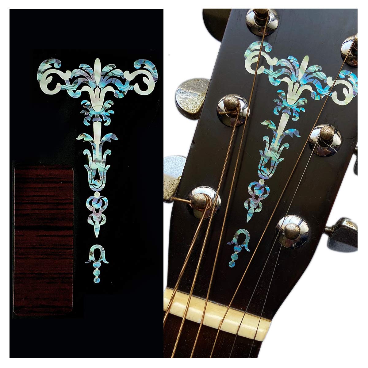 Inlaystickers for Guitar Headstock - Gothic Torch - Abalone Blue, H-114GT-BL