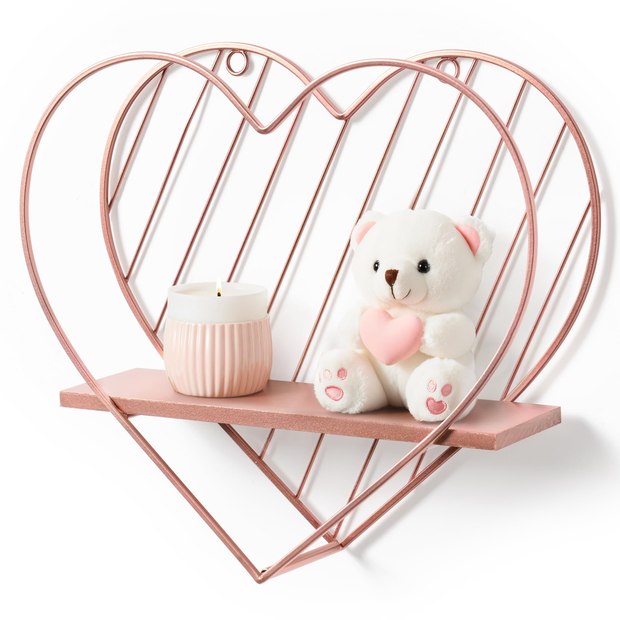 Afuly Rose Gold Floating Shelves Wall Mounted Metal Heart Design Small Storage Pink Display Shelf Bedroom Bathroom Living Room Gift Decor for Christmas
