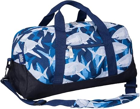 Wildkin Kids Overnighter Duffel Bags for Boys & Girls, Measures 18 x 9 x 9 Inches Duffel Bag for Kids, Carry-On Size & Ideal for School Practice or Overnight Travel, BPA-free (Sharks)