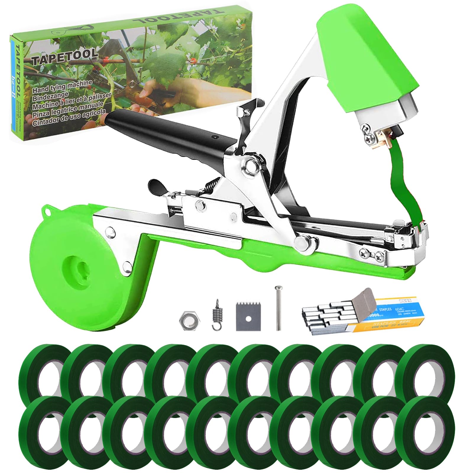 TOGETDREAM Plant Tying Machine, Garden Vine Tying Tool with 20 Tapes & 10,000pcs Staples for Farmers & Gardeners