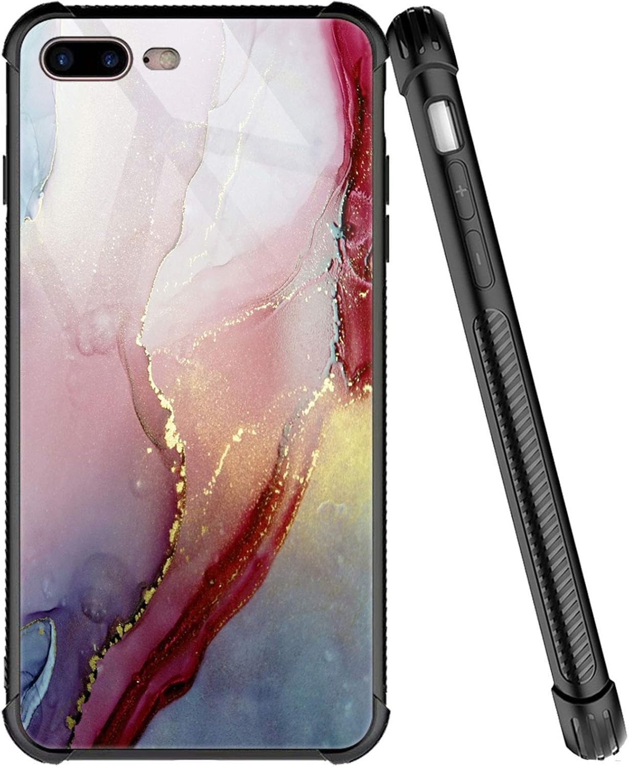 iPhone SE 2020 Case,Marble Pink Pattern iPhone 8 Cases for Boys Men,Tempered Glass Four Corners Desgin iPhone 8 Case, Anti-Scratch Shockproof Cover Compatible with iPhone 7/8/SE2