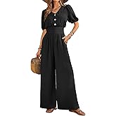 LOOKBOHO Womens Jumpsuits Short Sleeve V Neck Dressy Casual Wide Leg Pants Romper 2026 Summer One Piece Outfits
