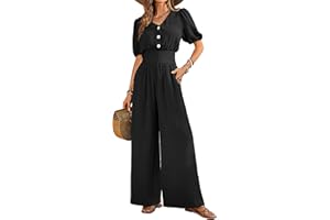 LOOKBOHO Womens Jumpsuits Short Sleeve V Neck Dressy Casual Wide Leg Pants Romper 2025 Summer One Piece Outfits