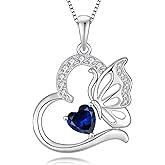 YIFSIY Butterfly Necklace for Women 925 Sterling Silver Heart Pendant Birthstones Jewelry Gift