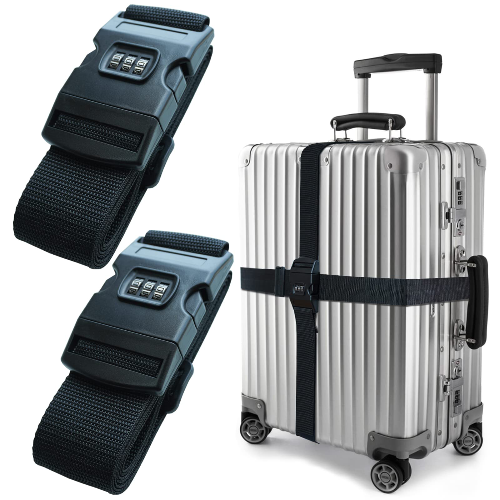Photo 1 of **MINOR DAMAGE/check clerk comments**
2 PCS Luggage Strap 78" x 2" Suitcase Belts Wide Adjustable Packing Straps Travel Accessories, Black&Combination Lock
