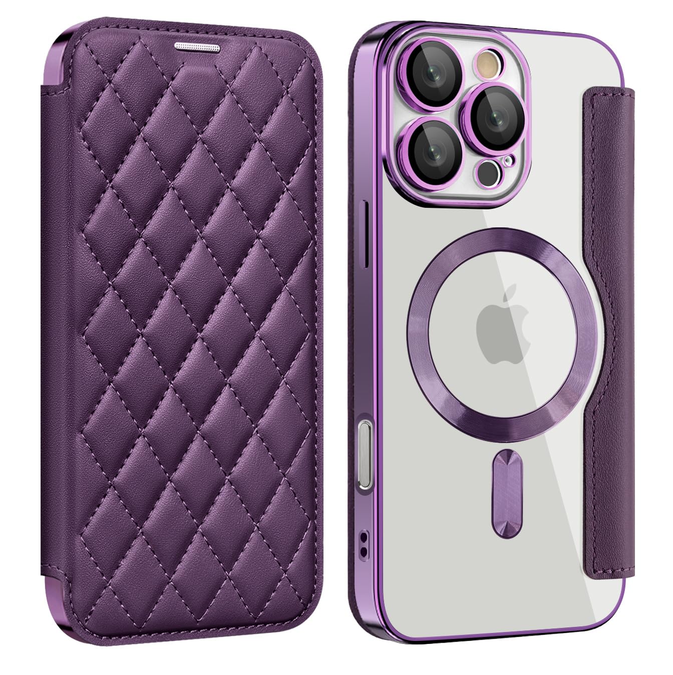 ZQYFCDZ Magnetic Case for iPhone 16 pro with RFID Blocking Credit Card Holder, PU Leather,Shockproof Scratch-Resistant Transparent Back, Purple — image 1