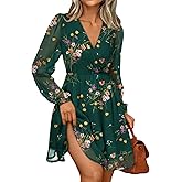 LILLUSORY Womens Long Sleeve Wedding Guest Dresses Winter 2026 Casual Fall Fashion V Neck Mini Chiffon Dress Flowy Clothes