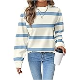 RoseSeek Women's Striped Sweatshirts Long Sleeve Crewneck Sweatshirt Pullover Tops Fall Outfits Streetwear