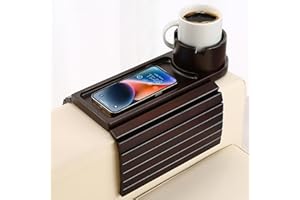 BAMTRAY Couch Cup Holder Tray, 15.75" Bamboo Cup Holder for Couch, 3 in 1 Foldable Arm Chair Clip on Side Tray Table for Remote Snack Table on Armrest