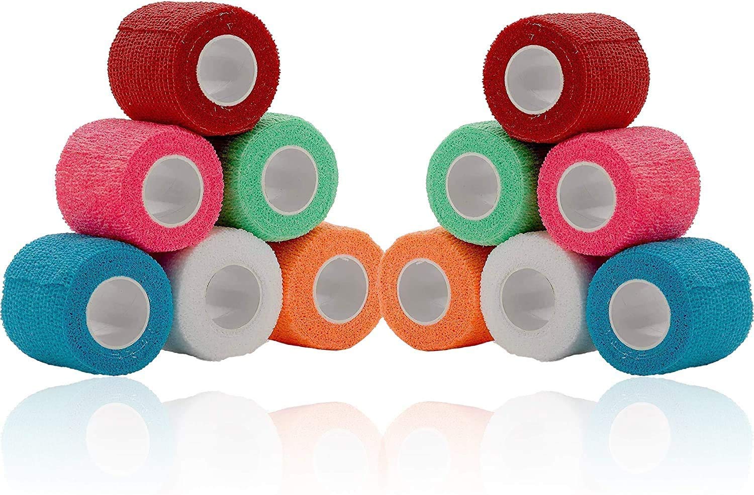 Vet Wrap - (Pack of 12-2 inch x 5 Yard Rolls) Self Adherent Wrap Cohesive Compression Bandage and Medical Gauze Bandage Roll Tape for Dogs, Cats, Horses, Assorted Colors