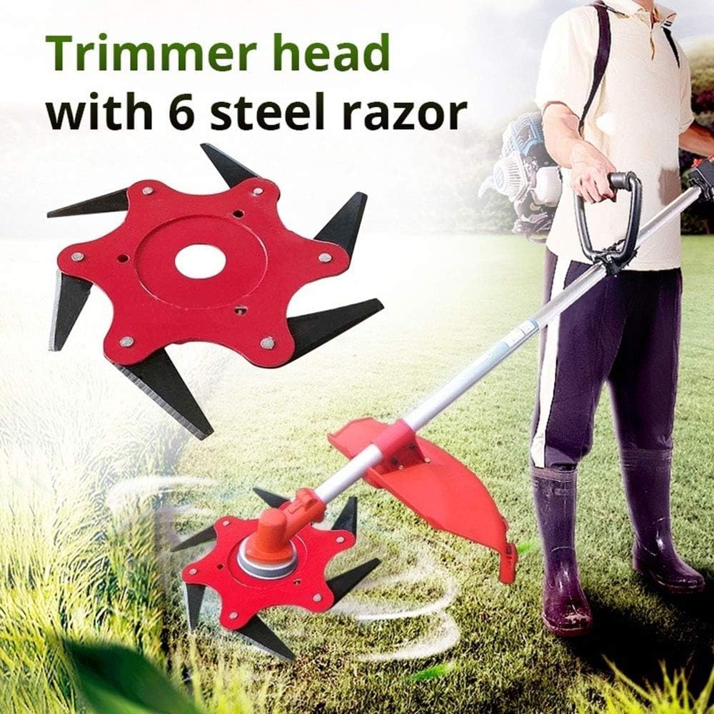 AutimaticUS 2 Pcs Trimmer Head Replacement with 6 Steel Blades Razors,65Mn Trimmer Head Grass Cutter for Lawn Mower Accessory