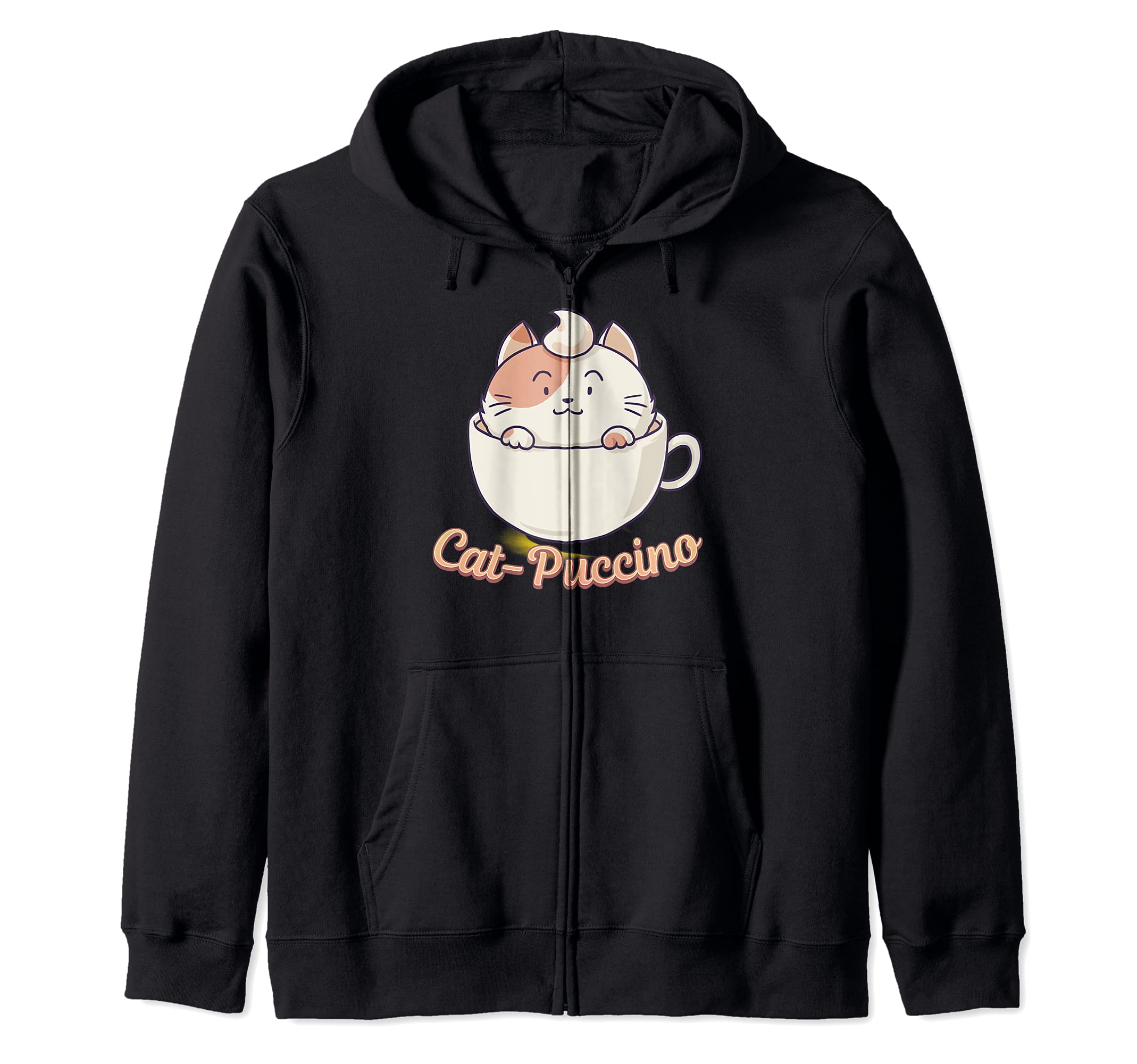 Cat-Puccino Funny Cappuccino Cat Lover Kitten Coffee Drink Zip Hoodie