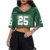 QJQ Jersey Shirts for Women Y2K Crop Tops Streetwear V Neck Half Sleeve Graphic T Shirts Football Soccer Tee Tops