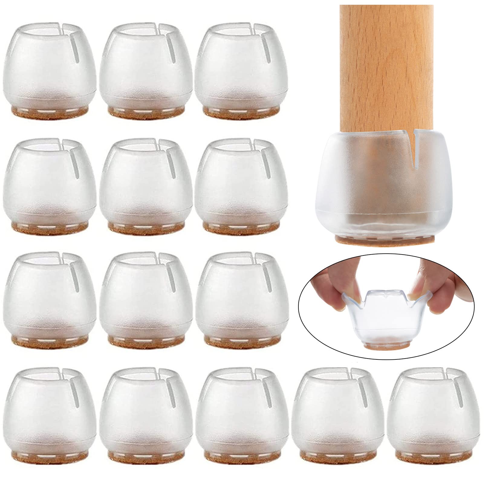 WCIC 16 PCS Chair Leg Floor Protectors, Chair Leg Caps, Chair Feet Protectors, Table Feet Covers for Round Furniture Cup with Felt, No Scratches and No Noise, 37-42mm Silicone Chair Leg Protectors