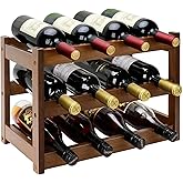Thalomely Bamboo Wine Rack, 3-Tier 12 Bottles Wine Storage Cabinet Shelf, Easy-Assembly Freestanding Bamboo Wine Racks Countertop for Kitchen Pantry Dining Room Bar, Walnut