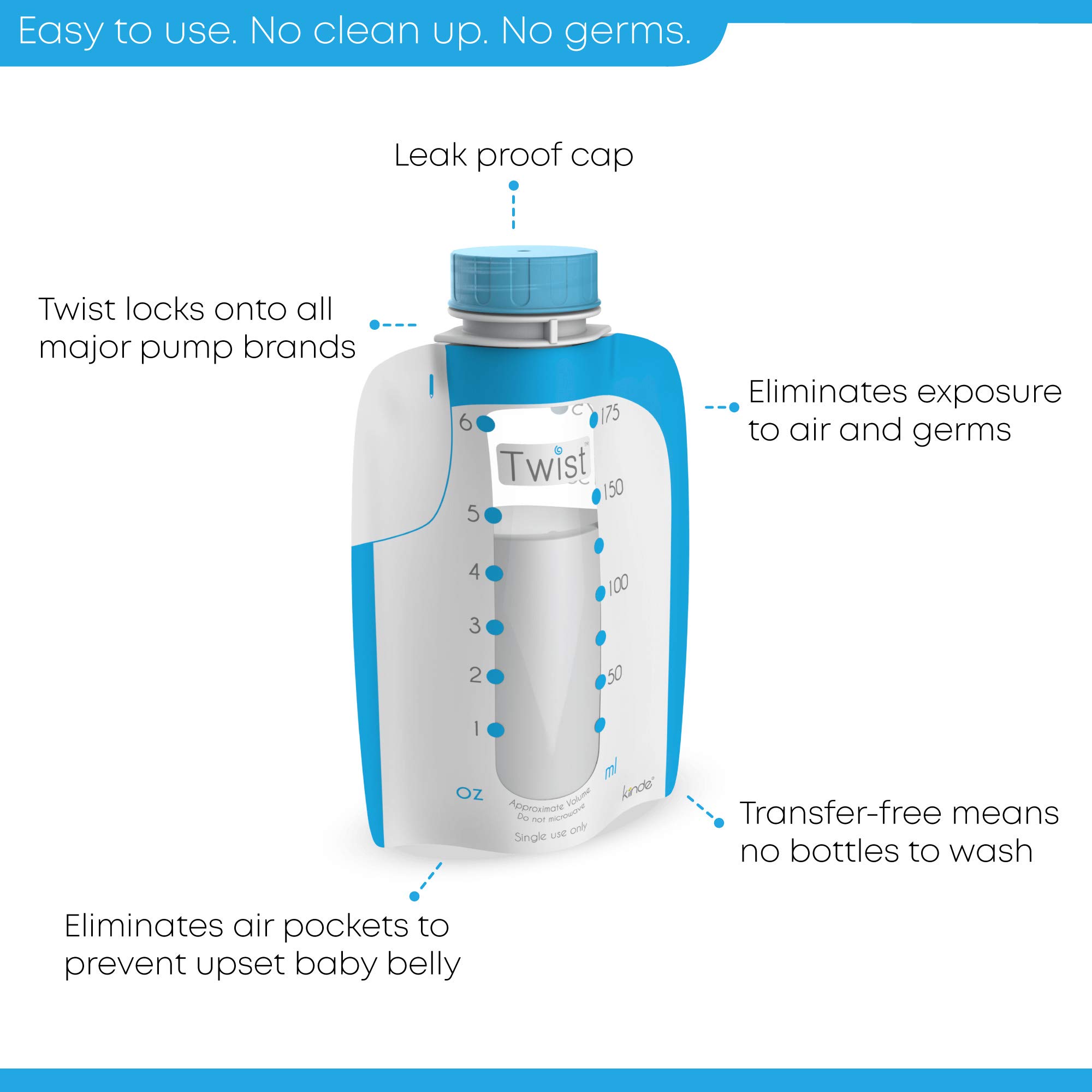 Kiinde Twist Pouch Breast Milk Storage Bags for Pumping, Freezing, and