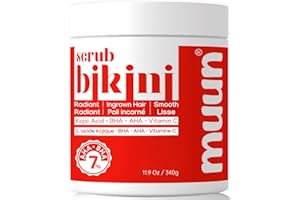 Muun Bikini Area Exfoliator, 2% Kojic Acid Vitamin C & 7% AHA/BHA Even Skin Tone & Ingrown Hair – Underarm Scrub – Radian, Smoothe & Soften Body Scrub