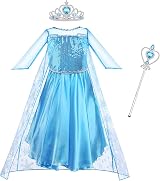 Vicloon Elsa Princess Costume 3pc Dress Crown Wand Blue 6-7 Years