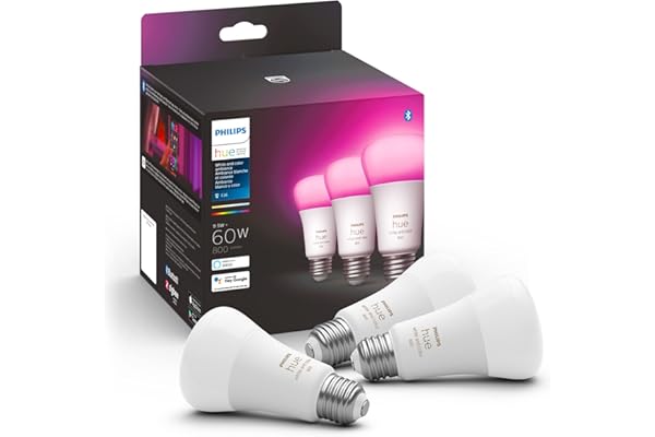 Philips Hue A19 LED Smart Light Bulb - White and Color Ambiance - 60W Indoor Light Bulb - Control with Hue App - Works with Alexa, Google Assistant and Apple Homekit - 3 Pack