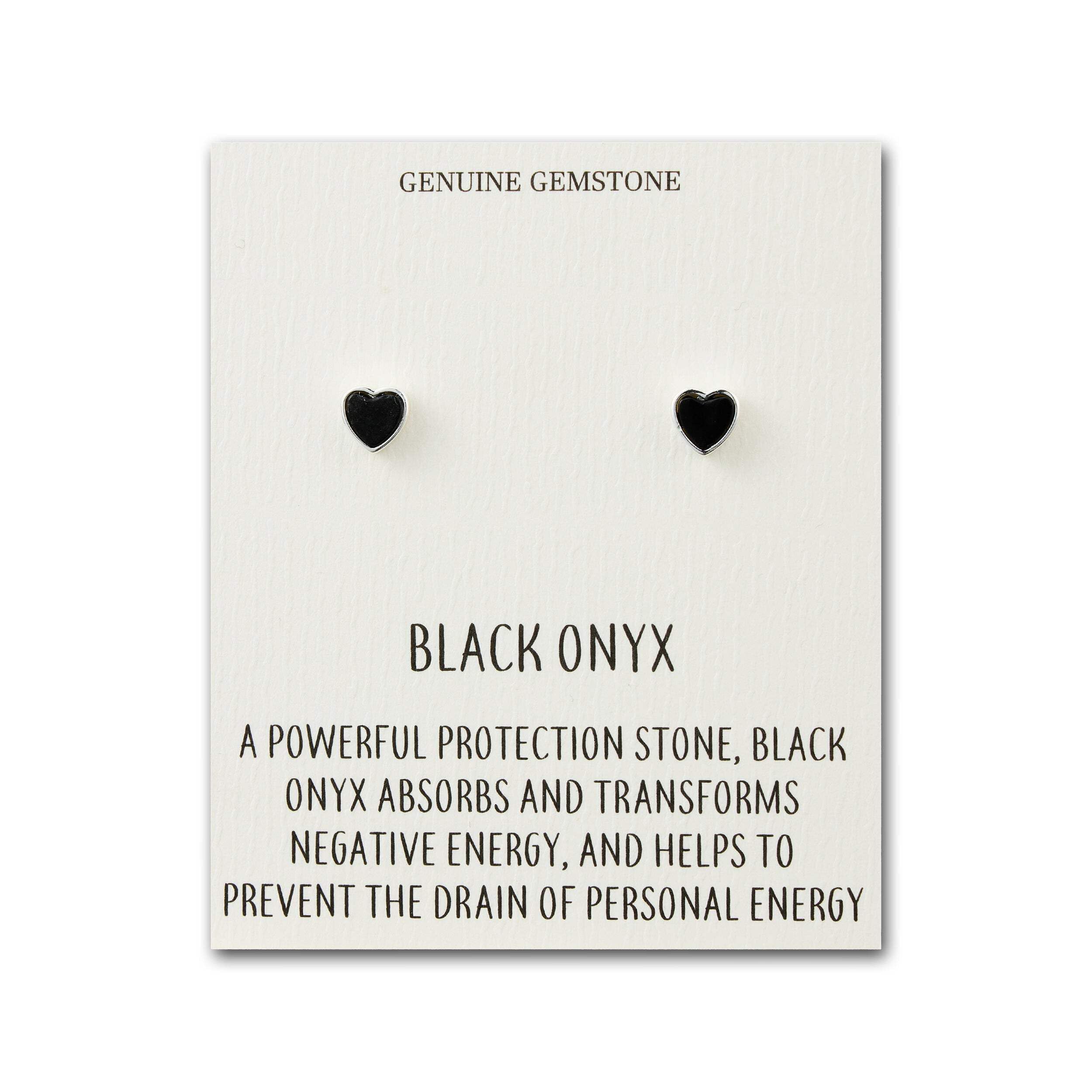 Philip Jones Black Onyx Heart Stud Earrings with Quote Card