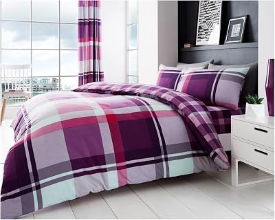 GC GAVENO CAVAILIA Checkered Duvet Cover Set 3 Pieces Purple Double