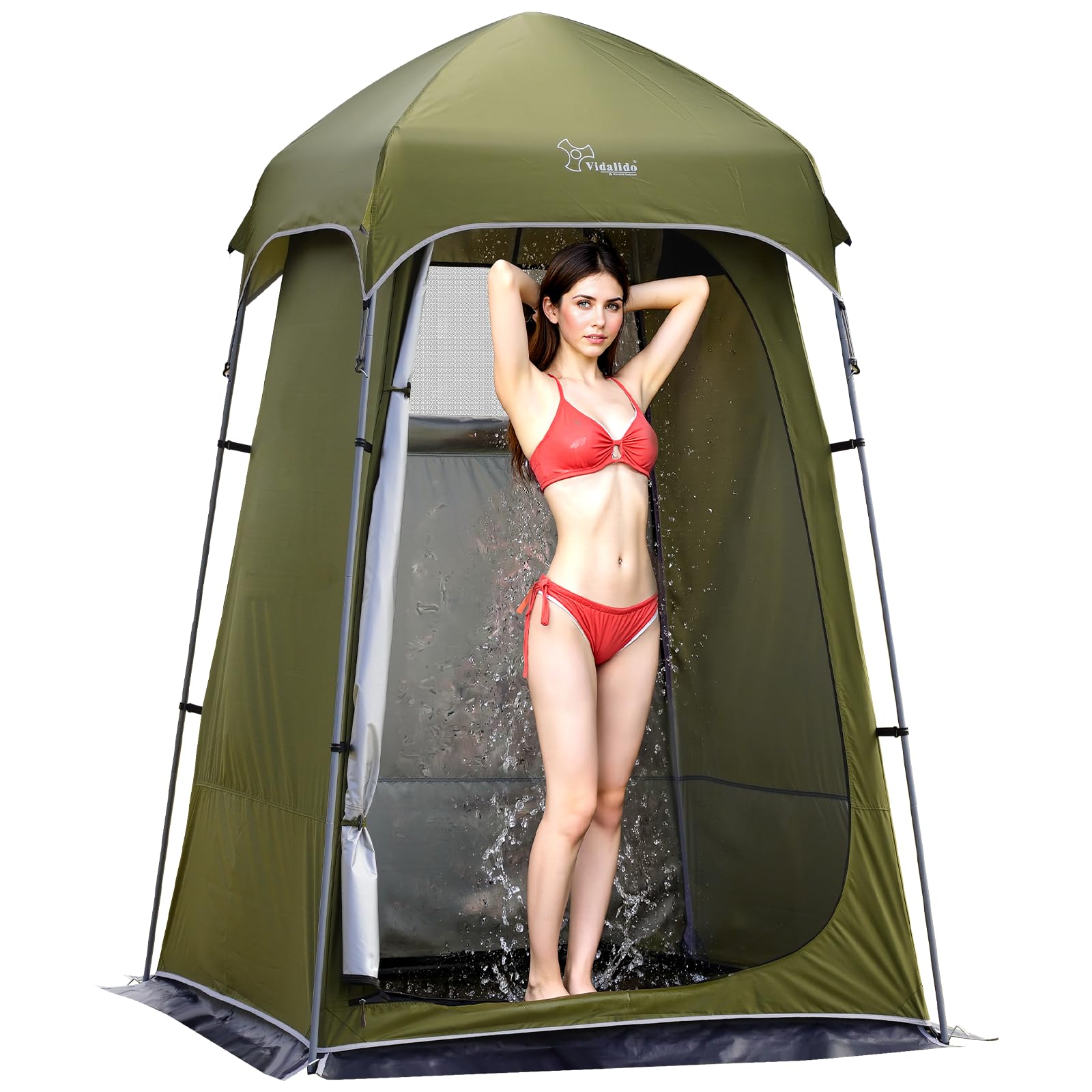 Photo 1 of Vidalido Outdoor Camping Shower Tent Easy Setup Privacy Changing Room Portable Camp Shower Tents for Camping with Floor, Waterproof Privacy Shelters Toilet Tent (Army Green)