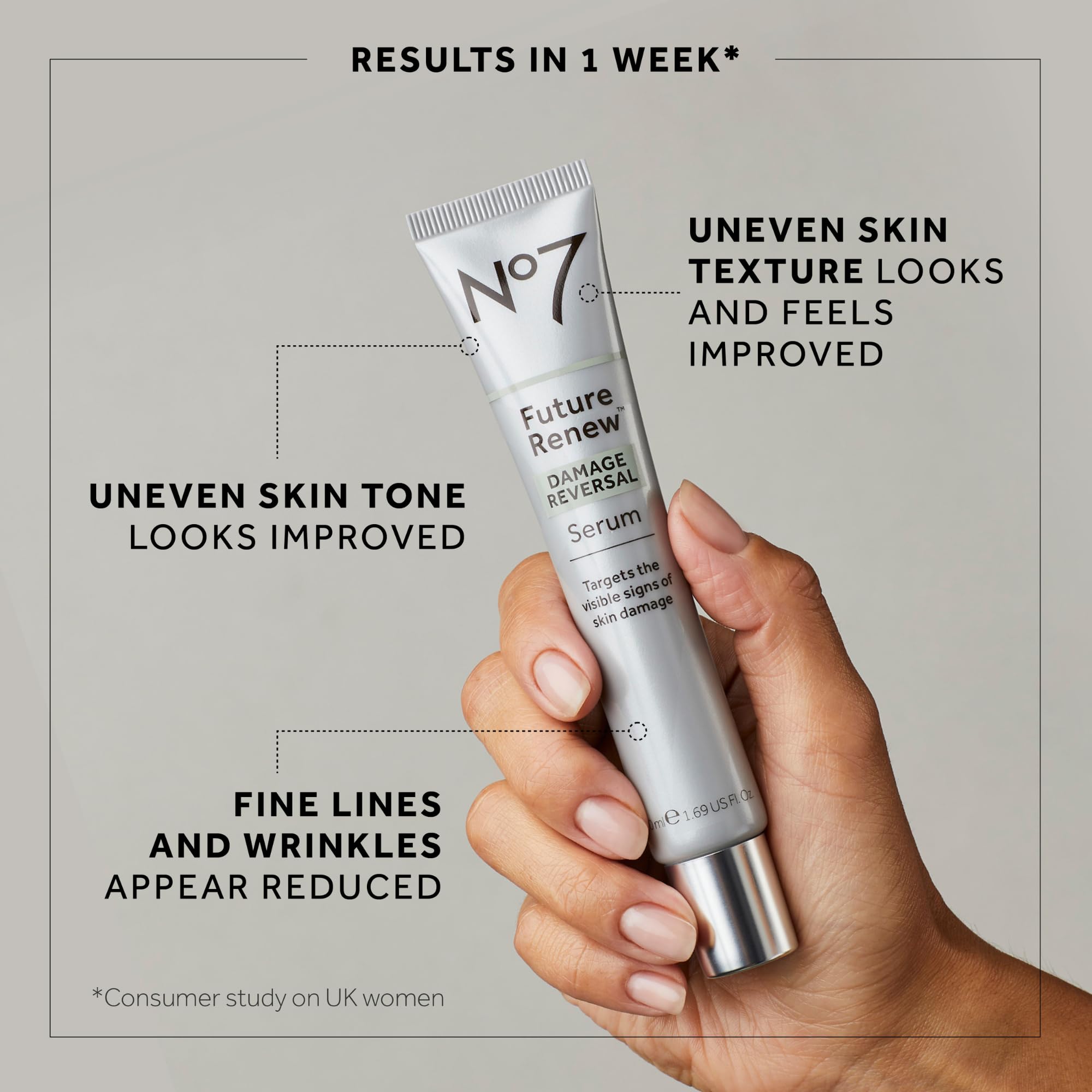 No7 Future Renew Damage Reversal Anti Aging Serum for Face - Face Serum for Women with Peptides to Support Skin Repair - Helps Reduce Fine Lines, Wrinkles, Dryness & Uneven Tone (0.84 Fl oz)