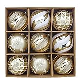 Valery Madelyn Large Christmas Tree Ornaments Set, 9ct 3.94 Inches White and Gold Shatterproof Christmas Tree Decorations Bulk, Elegant Hanging Ball Ornaments for Xmas Holiday Wedding Party Decor