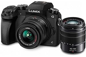 Panasonic Lumix G7 4K Digital Mirrorless Camera Bundle with Lumix G Vario 14-42mm and 45-150mm Lenses, 16MP, 3-Inch Touch LCD, DMC-G7WK (USA Black)